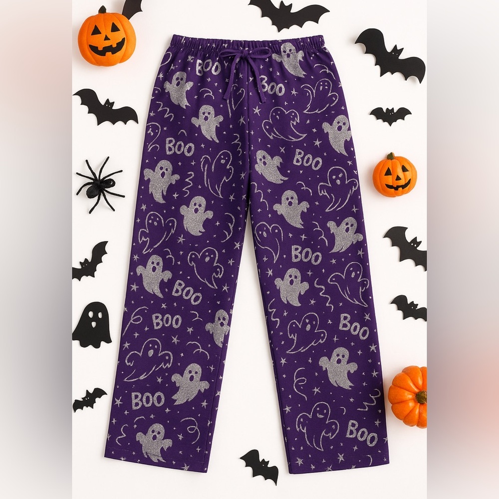 🎃 Celebrate! Halloween Pants L Silver Ghost Print